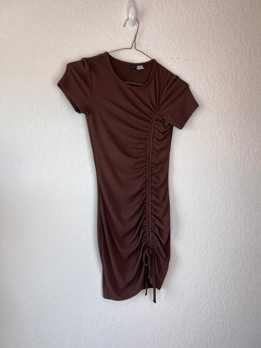 H&M Chocolate Brown Short Sleeve Bodycon Mini Dress Bow size XXS